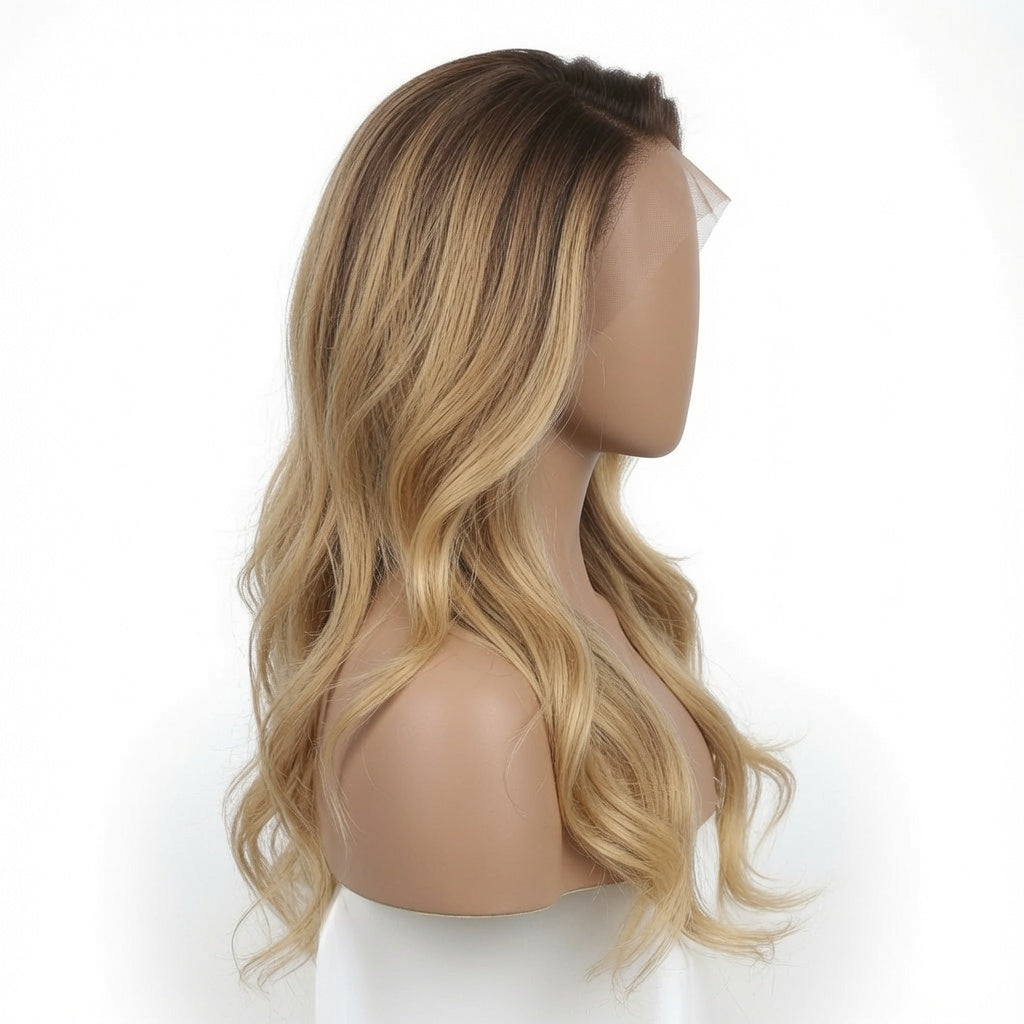 24 Inch Balayage Ombre Wavy Lace Front Wig – Human Hair, Pre-Plucked Hairline, Glueless Cap